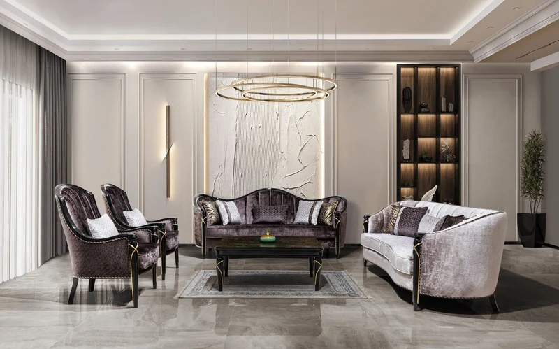 Casa Padrino Luxus Barock Sessel Lila / Schwarz / Gold H. 112 cm