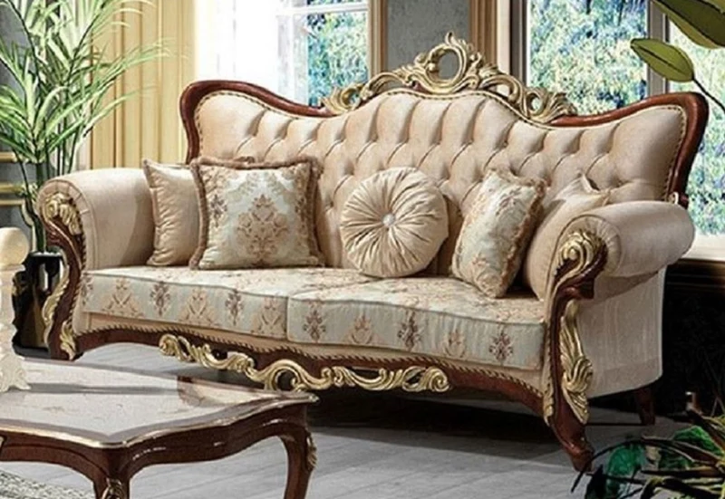 Casa Padrino Luxus Barock Sofa Beige / Braun / Gold 230 cm - Barock Wohnzimmer Möbel