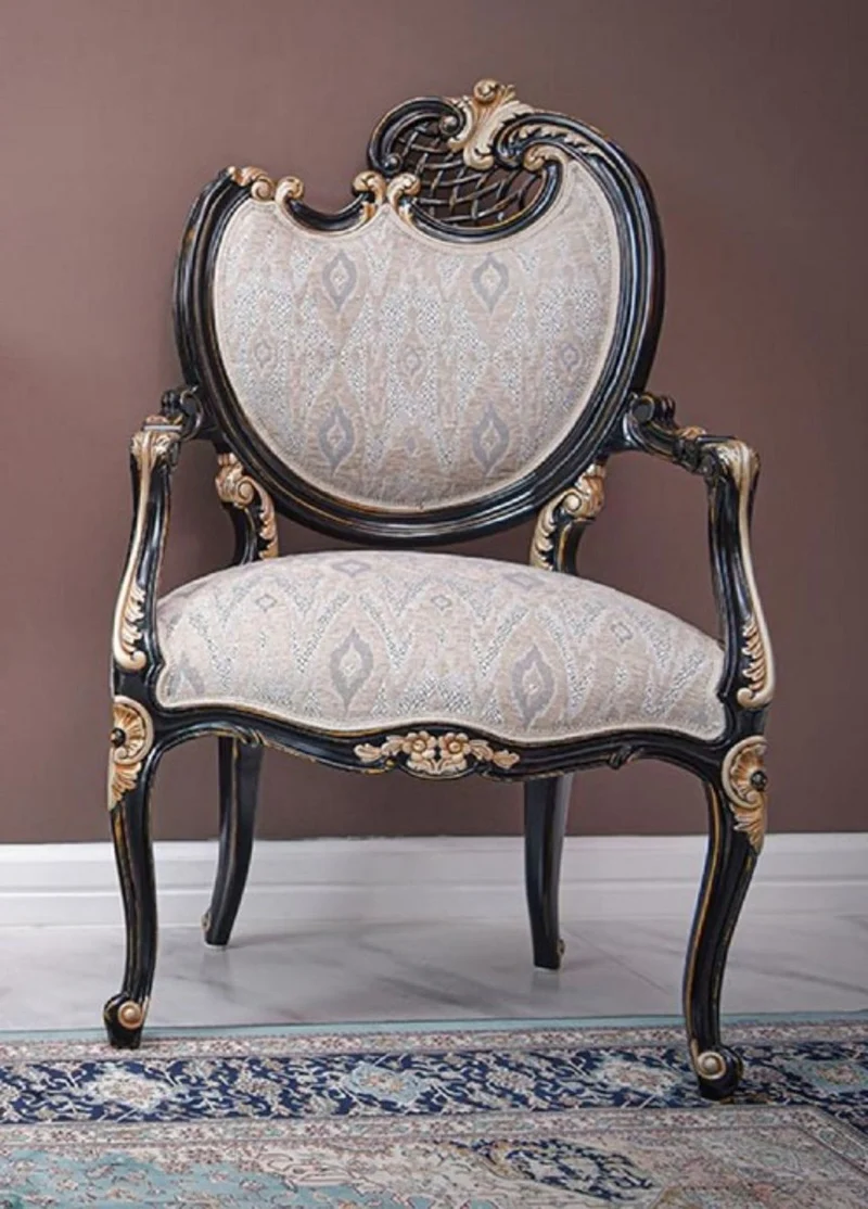 Casa Padrino Luxus Barock Sessel Rechte Seite Grau / Schwarz / Gold - Barock Möbel - Made in Italy