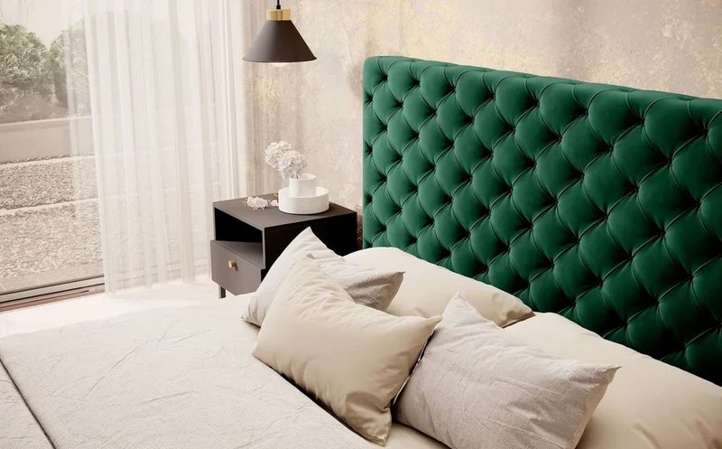 Casa Padrino Luxus Chesterfield Samt Doppelbett mit Matratze Grün - Verschiedene Größen