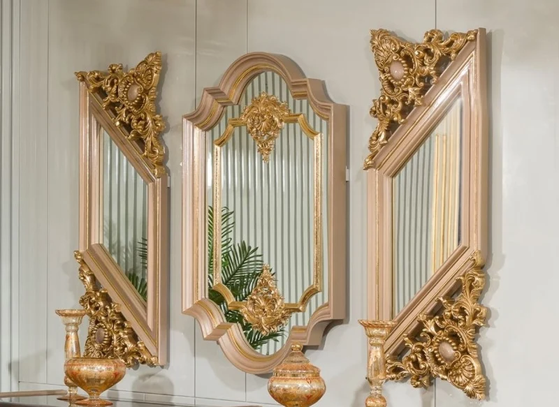 Casa Padrino Luxus Barock Sideboard und 3 Wandspiegel Dunkelbraun / Grau / Gold - Barock Möbel