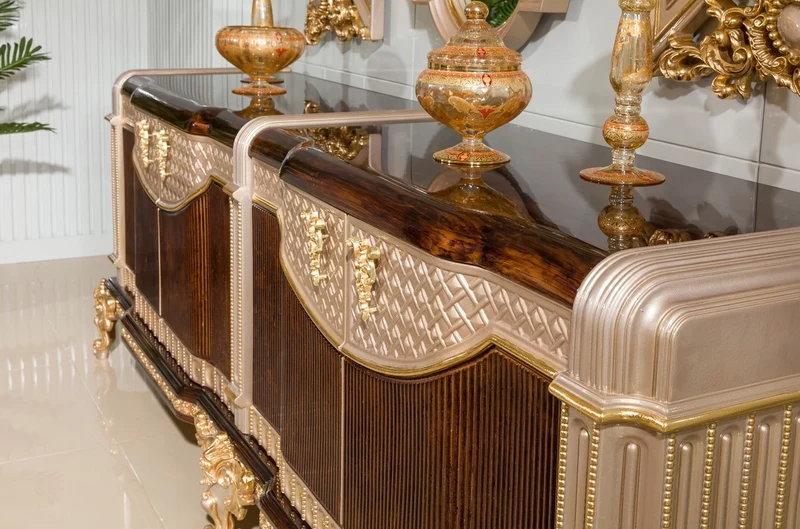 Casa Padrino Luxus Barock Sideboard und 3 Wandspiegel Dunkelbraun / Grau / Gold - Barock Möbel