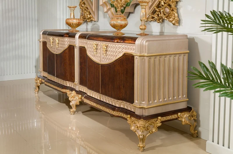 Casa Padrino Luxus Barock Sideboard und 3 Wandspiegel Dunkelbraun / Grau / Gold - Barock Möbel