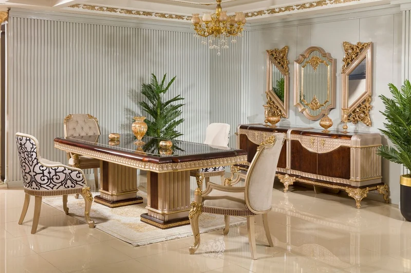 Casa Padrino Luxus Barock Sideboard und 3 Wandspiegel Dunkelbraun / Grau / Gold - Barock Möbel