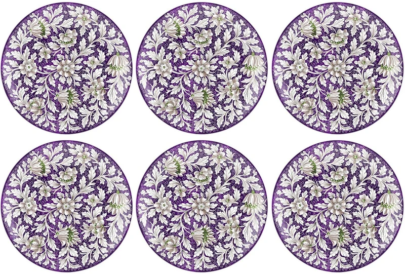 Casa Padrino Luxus Keramik Teller 6er Set Lila / Mehrfarbig Ø 40 cm - Handgefertigte & handbemalte Essteller mit Blumendesign - Hotel & Restaurant Accessoires - Luxus Qualität - Made in Italy