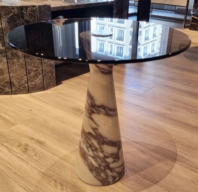 Casa Padrino Luxus Marmor Beistelltisch mit Glasplatte Weiß / Schwarz Ø 48 cm