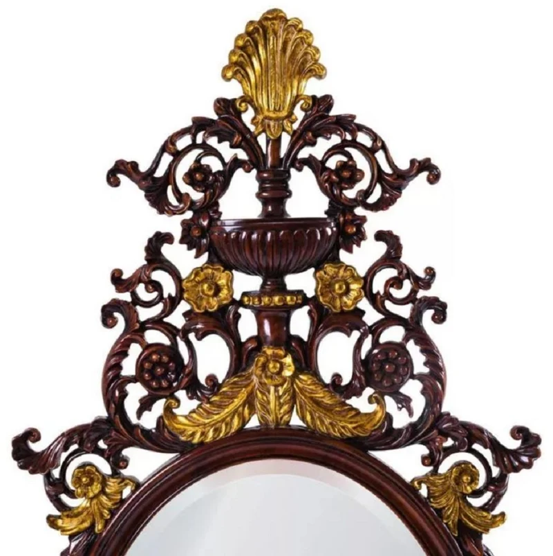 Casa Padrino Luxus Barock Spiegel Dunkelbraun / Antik Gold - Prunkvoller Mahagoni Wandspiegel im Barockstil - Luxus Möbel im Barockstil - Barock Möbel - Edel & Prunkvoll
