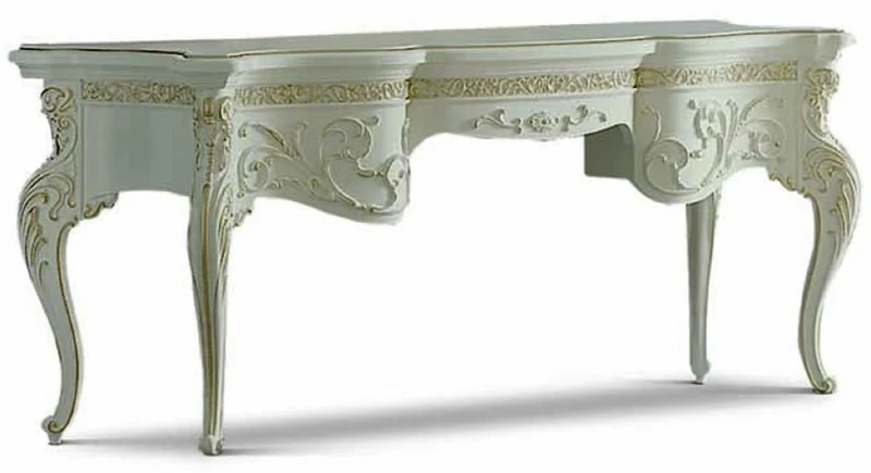 Casa Padrino Luxus Barock Schminkkommode Elfenbein / Gold 190 cm - Made in Italy