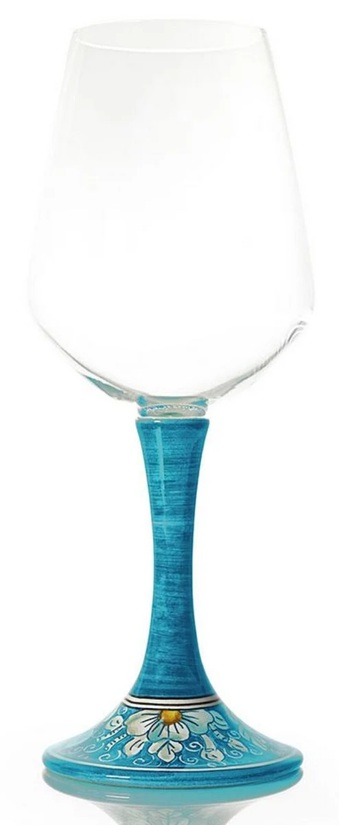 Casa Padrino Luxus Weinglas 6er Set Hellblau / Mehrfarbig H. 23,5 cm - Handgefertigte & handbemalte Weingläser - Hotel & Restaurant Accessoires - Luxus Qualität - Made in Italy
