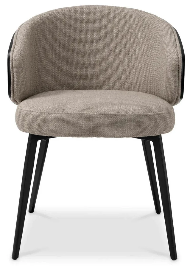 Casa Padrino Luxus Esszimmer Stuhl Grau / Schwarz 57 x 62 x H. 77 cm - Küchenstuhl mit Armlehnen - Esszimmer Möbel - Luxus Möbel - Luxus Qualität