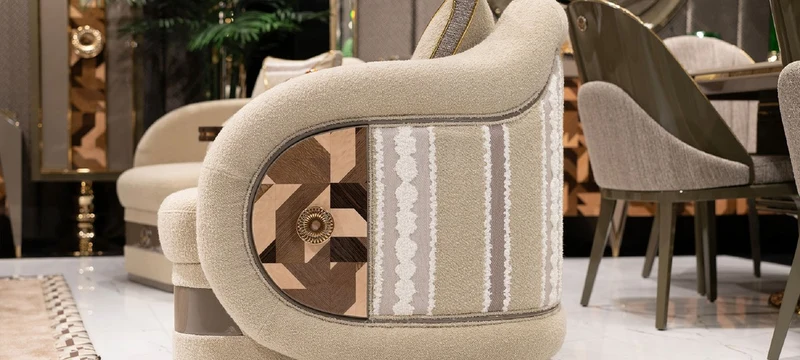 Casa Padrino Luxus Sessel Creme / Braun / Grau / Gold - Wohnzimmer Sessel - Hotel Sessel - Wohnzimmer Möbel - Hotel Möbel - Luxus Möbel