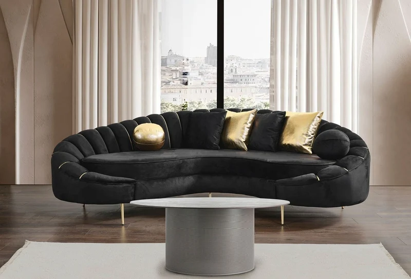Casa Padrino Luxus Wohnzimmer 3er Sofa Schwarz / Gold 250 cm