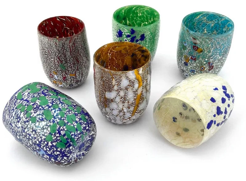 Casa Padrino Luxus Murano Kristallglas Wasserglas 6er Set Bunt Ø 8 x H. 10,5 cm - Made in Italy