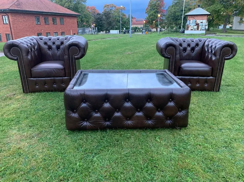 Casa Padrino Luxus Chesterfield Echtleder Sessel Schwarz H. 78 cm