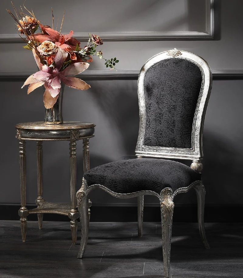 Casa Padrino Luxus Barock Esszimmer Stuhl Schwarz / Silber / Gold H. 102 cm - Barock Esszimmer Möbel
