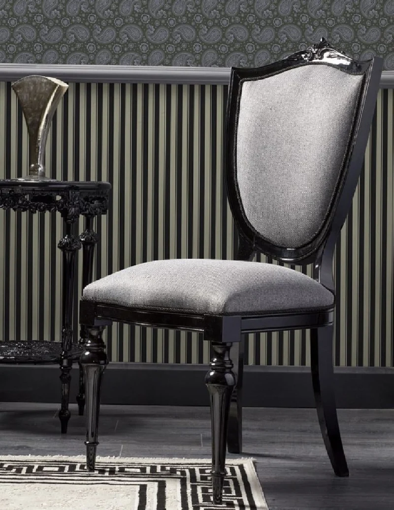 Casa Padrino Luxus Barock Esszimmer Stuhl Silbergrau / Schwarz H. 125 cm - Barock Esszimmer Möbel