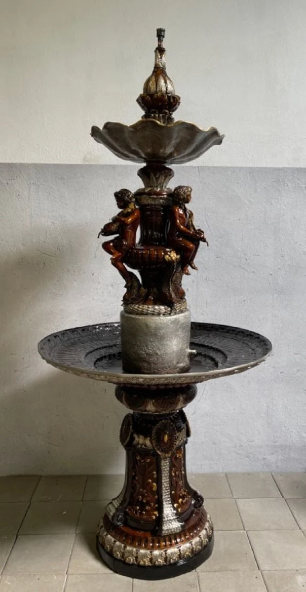 Casa Padrino Luxus Barock Bronze Springbrunnen Bronze / Gold Ø 110 x H. 244 cm - Prunkvoller Barock Bronze Gartenbrunnen - Barockstil Gartendeko Bronze Brunnen - Barock Garten Deko Accessoires