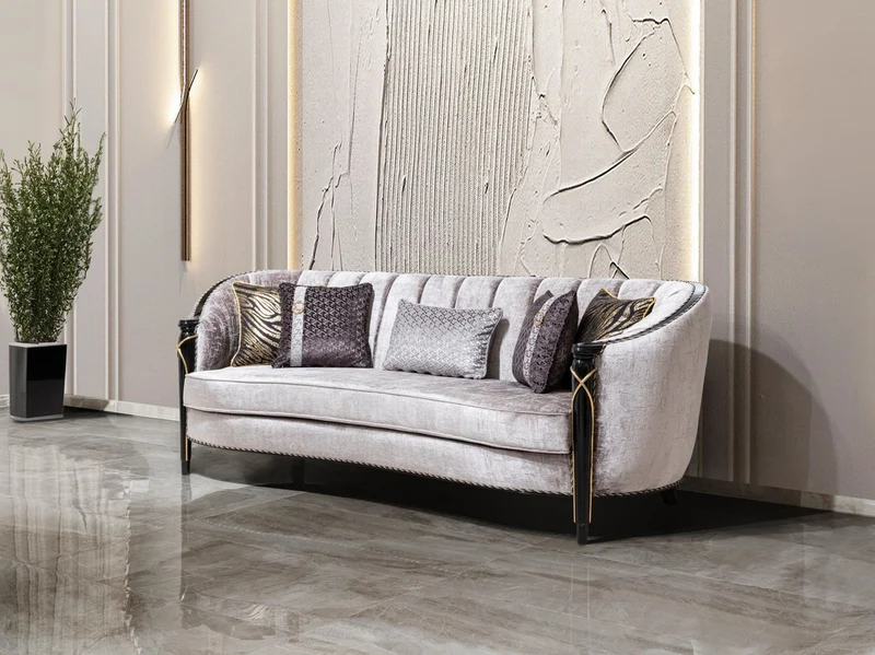 Casa Padrino Luxus Barock Wohnzimmer Sofa Silber / Schwarz / Gold 245 cm