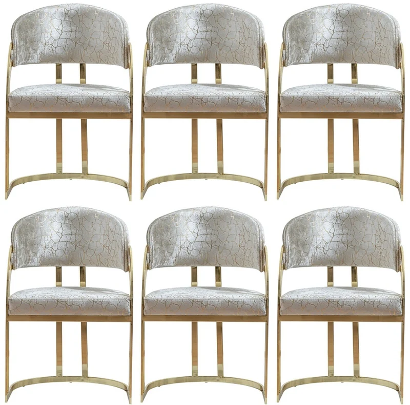 Casa Padrino Luxus Esszimmer Stuhl 6er Set mit Armlehnen Silber / Gold H. 88 cm