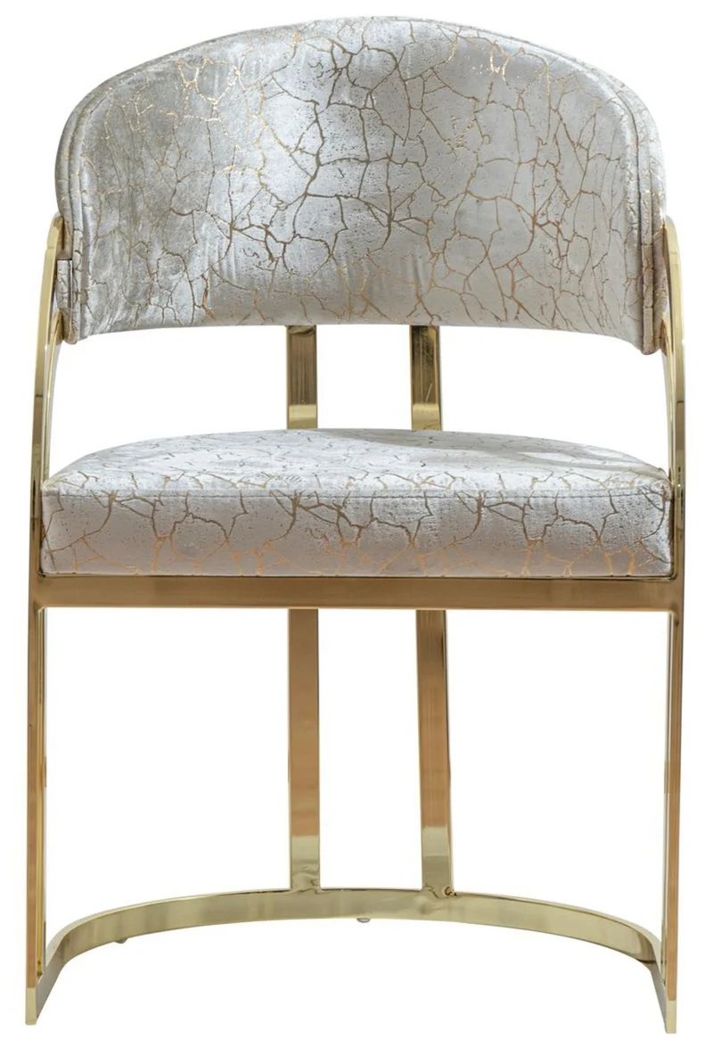 Casa Padrino Luxus Esszimmer Stuhl 6er Set mit Armlehnen Silber / Gold H. 88 cm