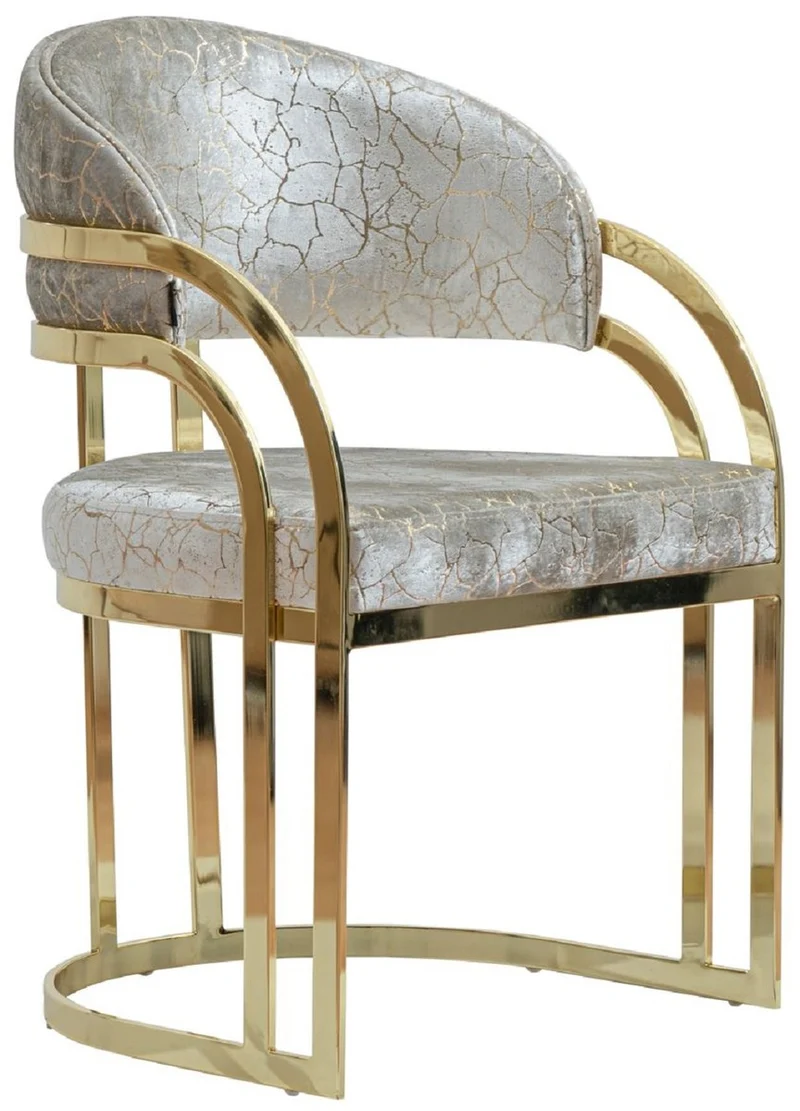 Casa Padrino Luxus Esszimmer Stuhl 6er Set mit Armlehnen Silber / Gold H. 88 cm