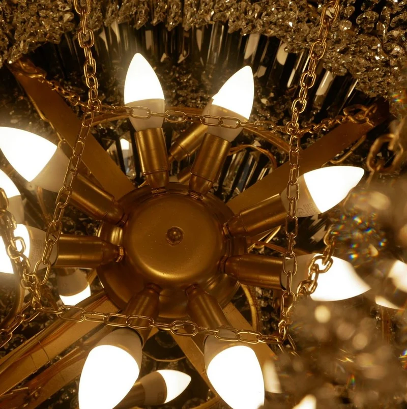 Casa Padrino Luxus Barock Kristall Kronleuchter Gold Ø 80 x H. 110 cm - Runder Barockstil Kronleuchter mit edlem Kristallglas - Barock Leuchten - Edel & Prunkvoll - Luxus Qualität - Made in Italy