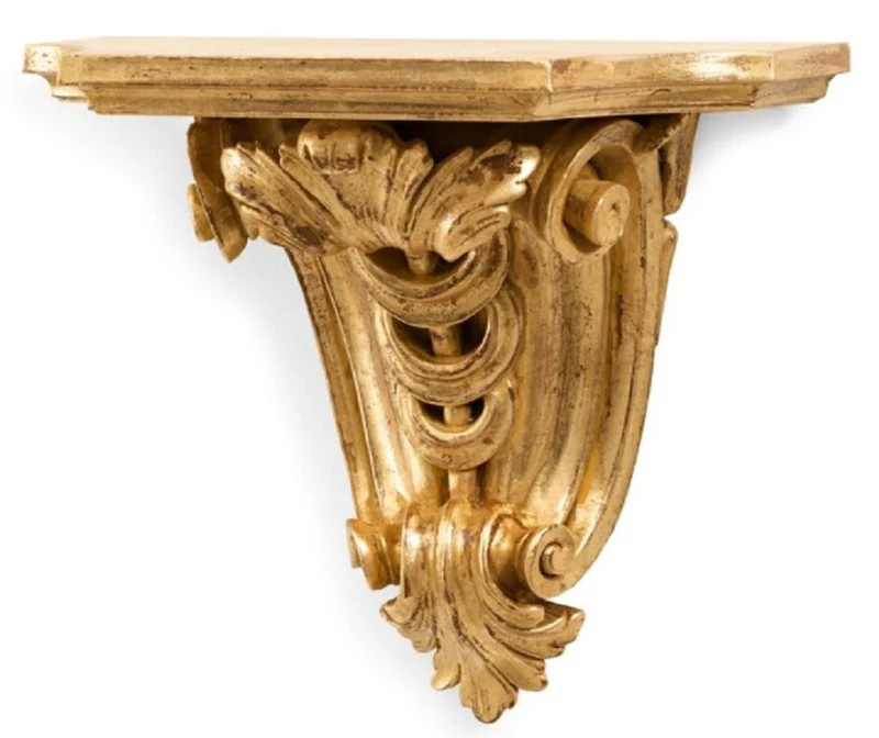 Casa Padrino Luxus Barock Wandkonsole Antik Gold - Barockstil Massivholz Wanddeko Konsole - Italienische Barock Wanddeko - Barock Möbel - Luxus Qualität - Made in Italy