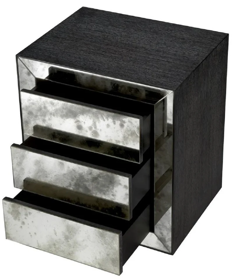 Casa Padrino Luxus Nachtkommode mit antikem Spiegelglas Schwarzgrau - Luxus Möbel