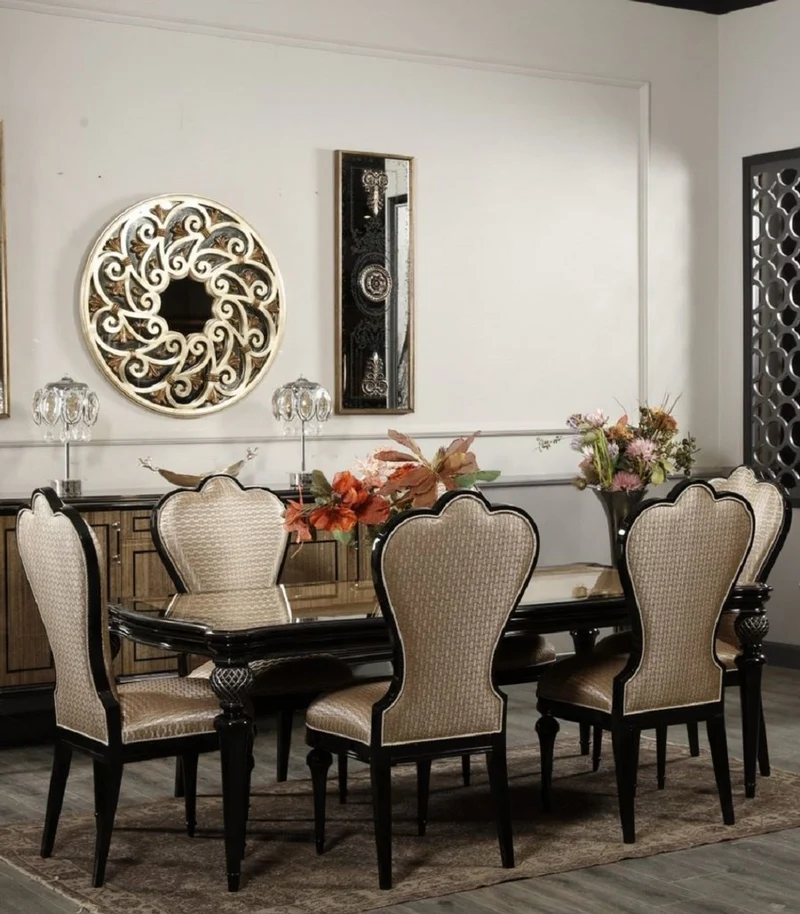 Casa Padrino Luxus Barock Esszimmer Set Gold / Schwarz - Handgefertigte Barock Esszimmer Möbel