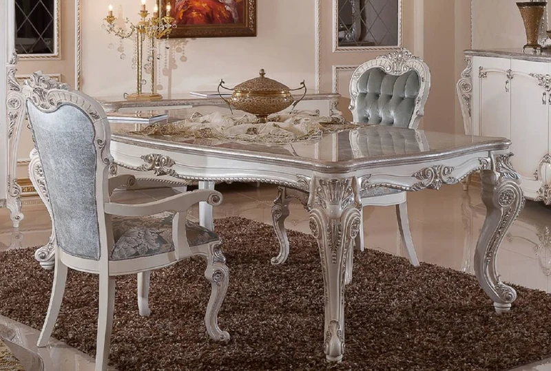 Casa Padrino Luxus Barock Esszimmer Set Grün / Silber / Weiß