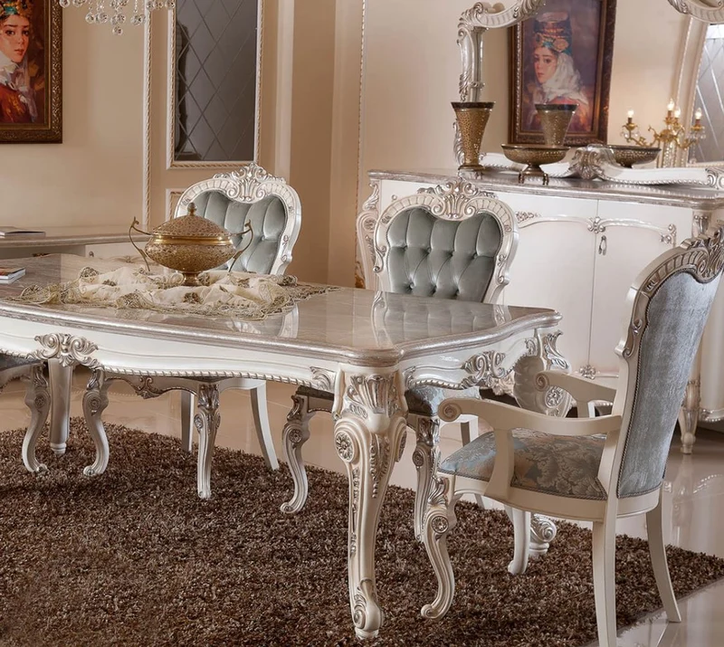 Casa Padrino Luxus Barock Esszimmer Set Grün / Silber / Weiß