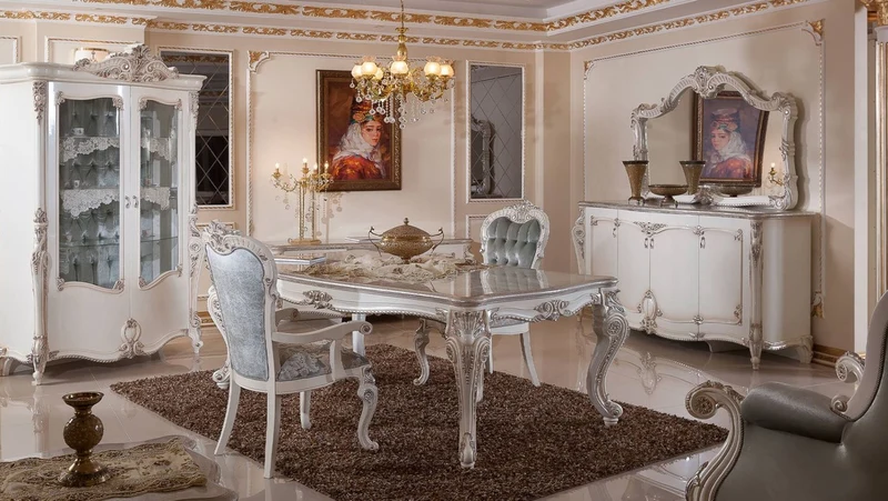 Casa Padrino Luxus Barock Esszimmer Set Grün / Silber / Weiß