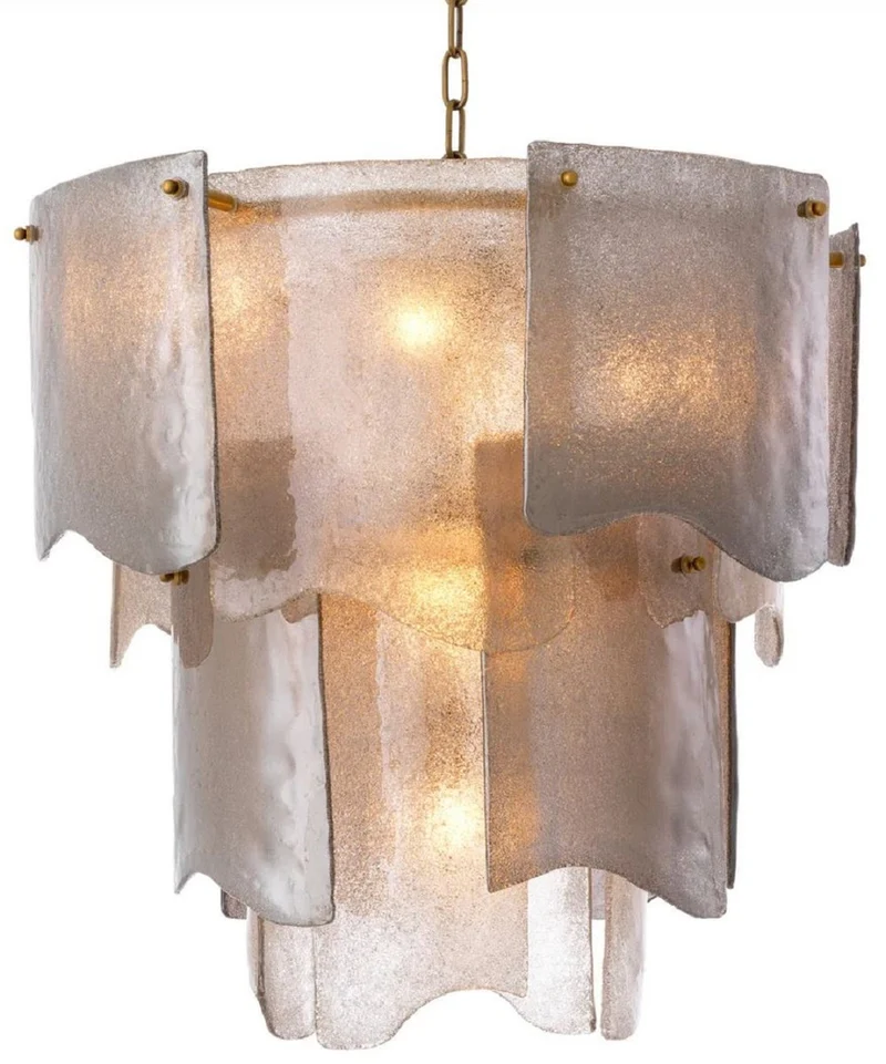 Casa Padrino Luxus Kronleuchter Grau / Antik Messing Ø 61 x H. 60 cm - Runder Kronleuchter - Wohnzimmer Kronleuchter - Hotel Kronleuchter - Luxus Möbel - Luxus Interior