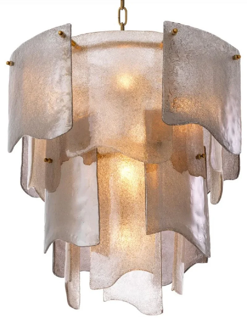 Casa Padrino Luxus Kronleuchter Grau / Antik Messing Ø 61 x H. 60 cm - Runder Kronleuchter - Wohnzimmer Kronleuchter - Hotel Kronleuchter - Luxus Möbel - Luxus Interior
