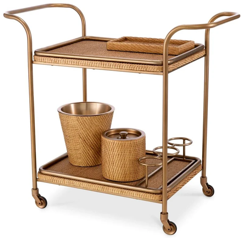Casa Padrino Luxus Servierwagen Naturfarben / Vintage Messing