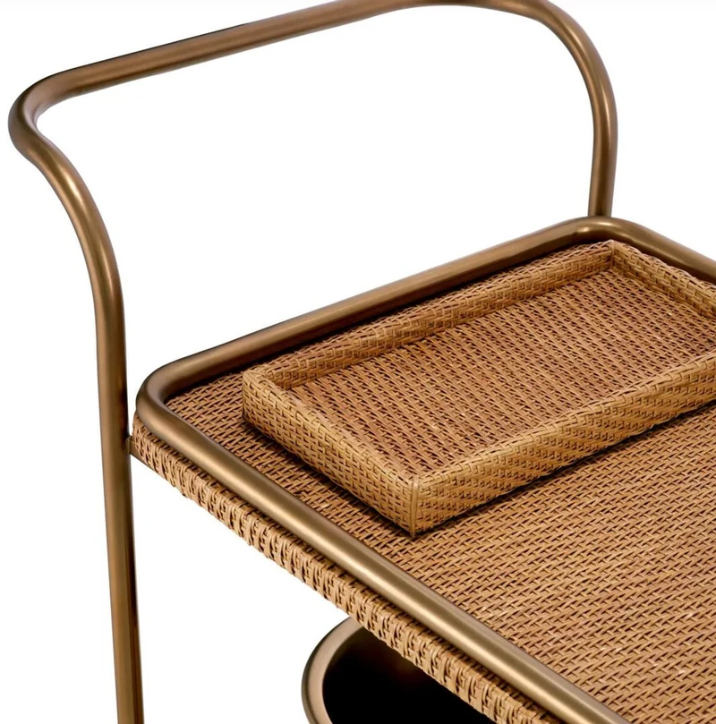 Casa Padrino Luxus Servierwagen Naturfarben / Vintage Messing