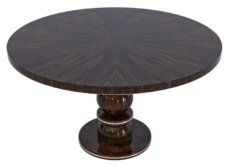 Casa Padrino Luxus Esstisch Dunkelbraun / Messing Ø 150 x H. 76 cm - Runder Massivholz Esszimmertisch - Esszimmer Möbel - Luxus Möbel