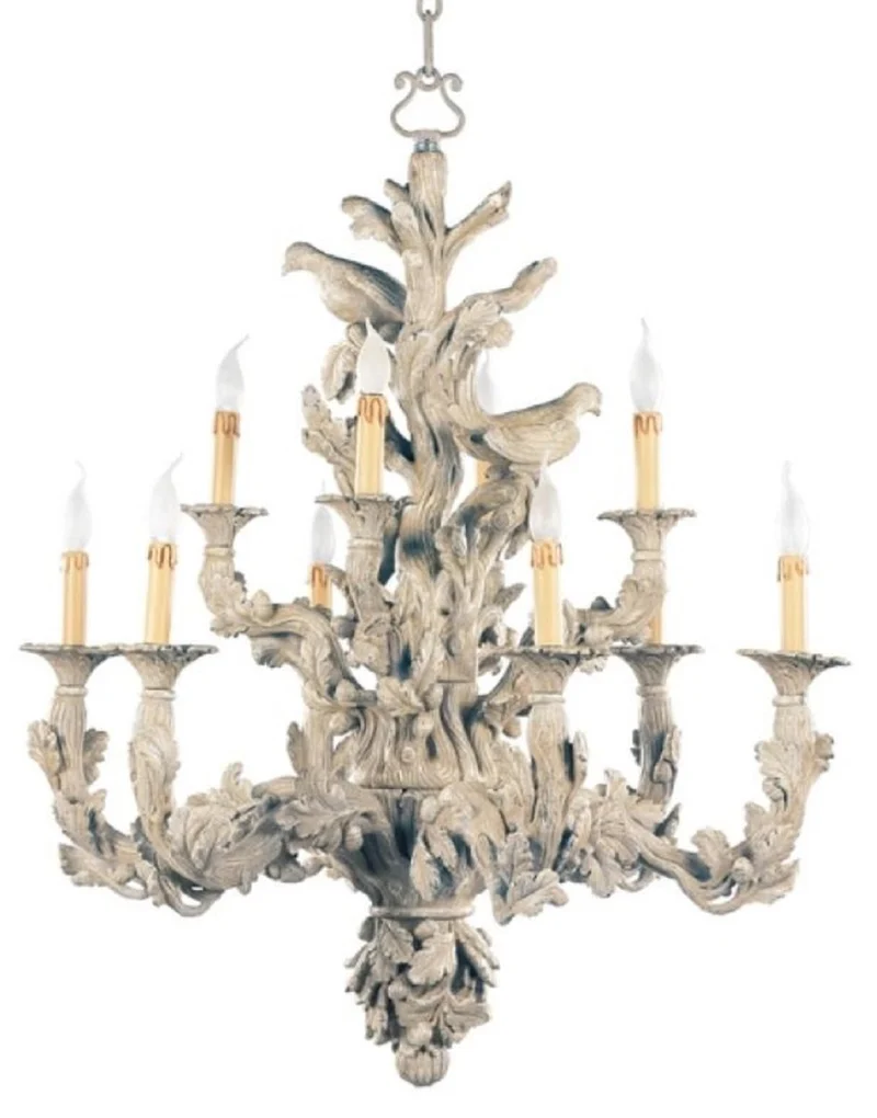 Casa Padrino Luxus Barock Kronleuchter mit dekorativen Tauben Antik Grau Ø 87 x H. 107 cm - Prunkvoller Barockstil Wohnzimmer Kronleuchter - Edel & Prunkvoll - Luxus Qualität - Made in Italy
