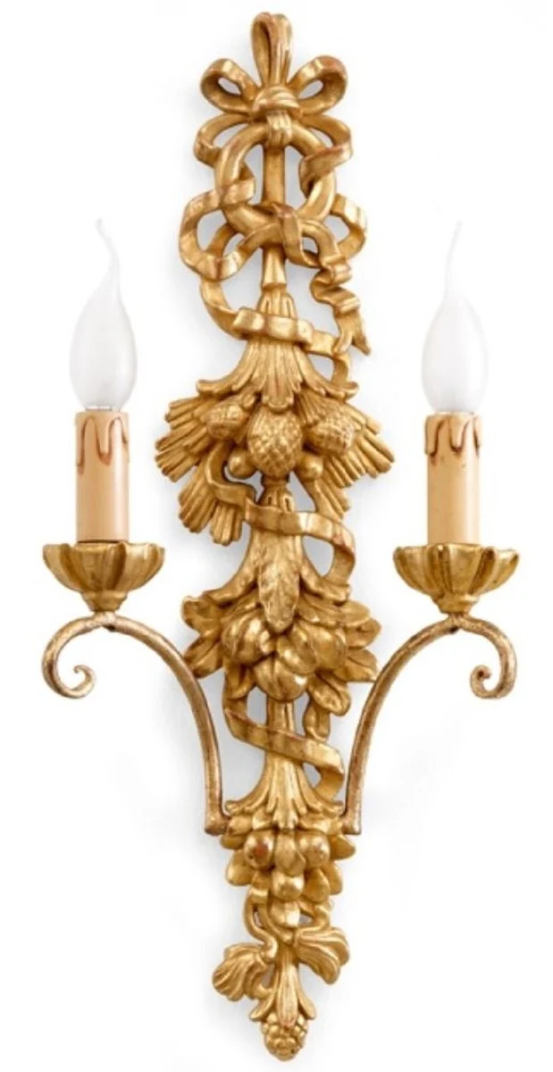 Casa Padrino Luxus Barock Doppel Wandleuchte Antik Gold 24 x 8 x H. 55 cm - Prunkvolle Wandlampe im Barockstil - Barock Leuchten - Luxus Qualität - Made in Italy