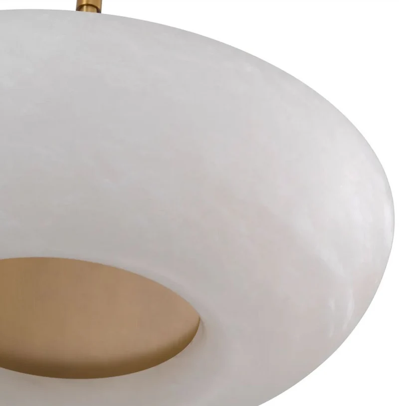 Casa Padrino Luxus Hängeleuchte Alabaster / Antik Messing Ø 60 x H. 15 cm - Metall Hängelampe mit rundem Alabaster Lampenschirm - Wohnzimmer Hängeleuchte - Luxus Leuchten - Luxus Qualität