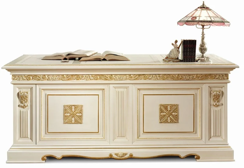 Casa Padrino Luxus Barock Schreibtisch Weiß / Gold 196 cm - Made in Italy