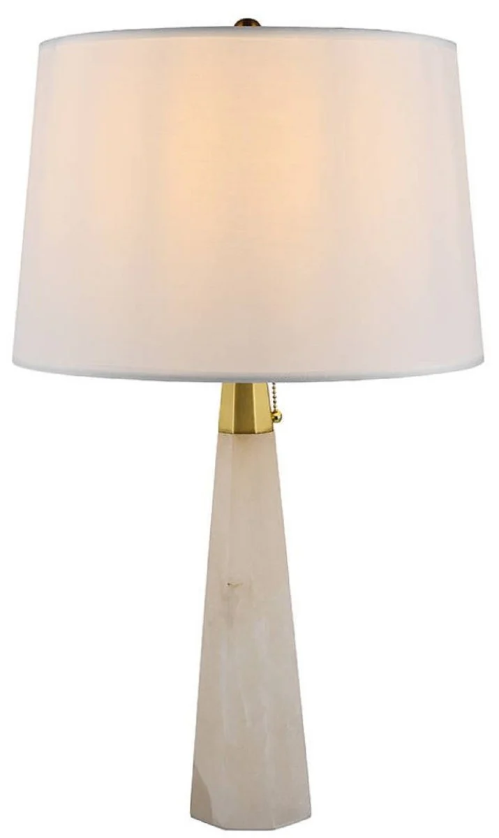 Casa Padrino Luxus Marmor Tischleuchte Weiß / Gold H. 67,5 cm