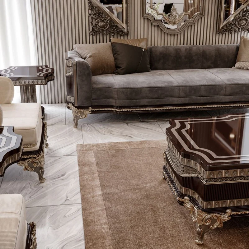 Casa Padrino Luxus Barock Couchtisch Dunkelbraun / Grau / Gold 156 cm