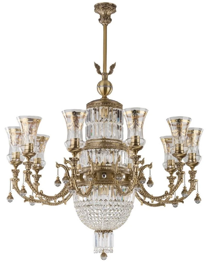 Casa Padrino Luxus Barock Kronleuchter Messing mit Patina / Gold Ø 97 x H. 100 cm