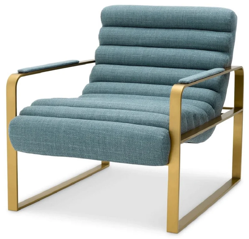 Casa Padrino Luxus Sessel Blau / Messing 68,5 x 88 x H. 77 cm - Wohnzimmer Sessel - Hotel Sessel - Wohnzimmer Möbel - Hotel Möbel - Luxus Möbel - Luxus Einrichtung