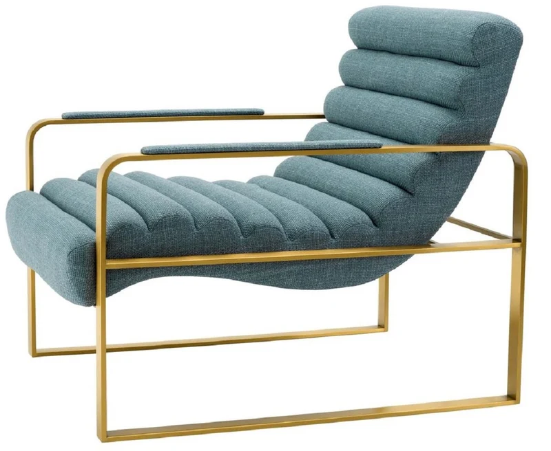 Casa Padrino Luxus Sessel Blau / Messing 68,5 x 88 x H. 77 cm - Wohnzimmer Sessel - Hotel Sessel - Wohnzimmer Möbel - Hotel Möbel - Luxus Möbel - Luxus Einrichtung