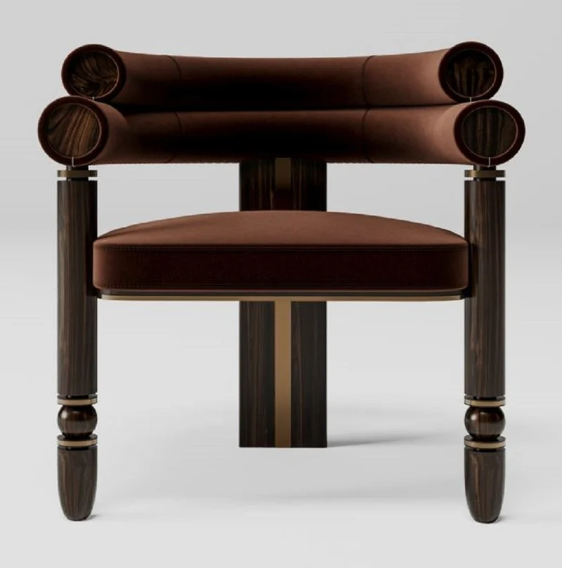 Casa Padrino Luxus Samt Esszimmer Stuhl mit Armlehnen Braun / Dunkelbraun / Messing 69 x 63 x H. 72 cm - Küchen Stuhl mit edlem Samtstoff - Esszimmer Möbel - Luxus Möbel