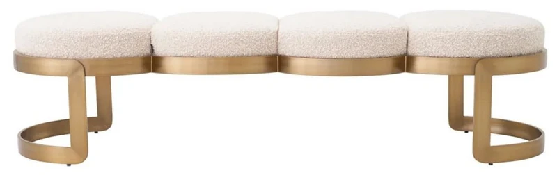 Casa Padrino Luxus Sitzbank Creme / Messing 160 x 50 x H. 40 cm - Gepolsterte Edelstahl Bank - Wohnzimmer Möbel - Hotel Möbel - Luxus Qualität
