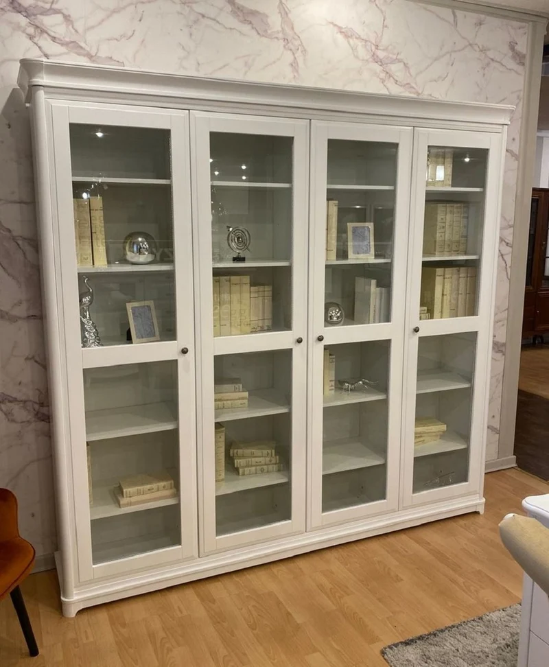 Casa Padrino Landhausstil Bücherschrank mit 4 Glastüren Weiß 234,4 cm