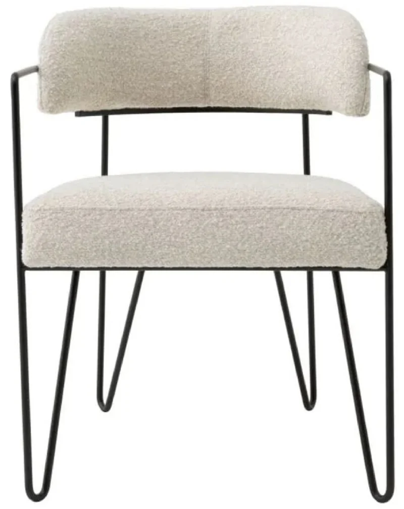 Casa Padrino Luxus Esszimmer Stuhl mit Armlehnen Weiß / Schwarz H. 75 cm